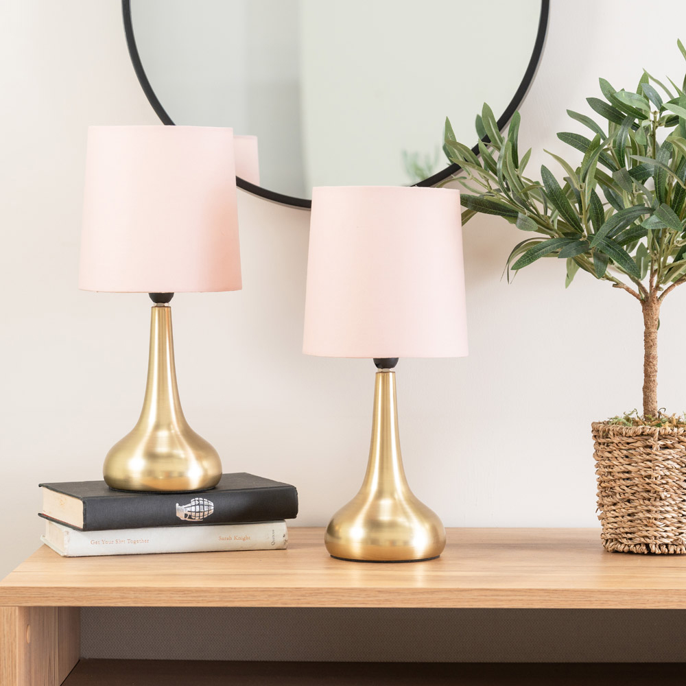 ValueLights Teardrop Pink Shade Gold Touch Table Lamp with Bulb 2 Pack Image 3
