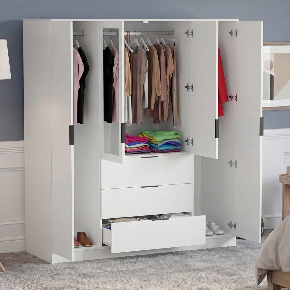 VIDA DESIGNS Trega 4 Door 3 Drawer White Mirrored Wardrobe Image 5