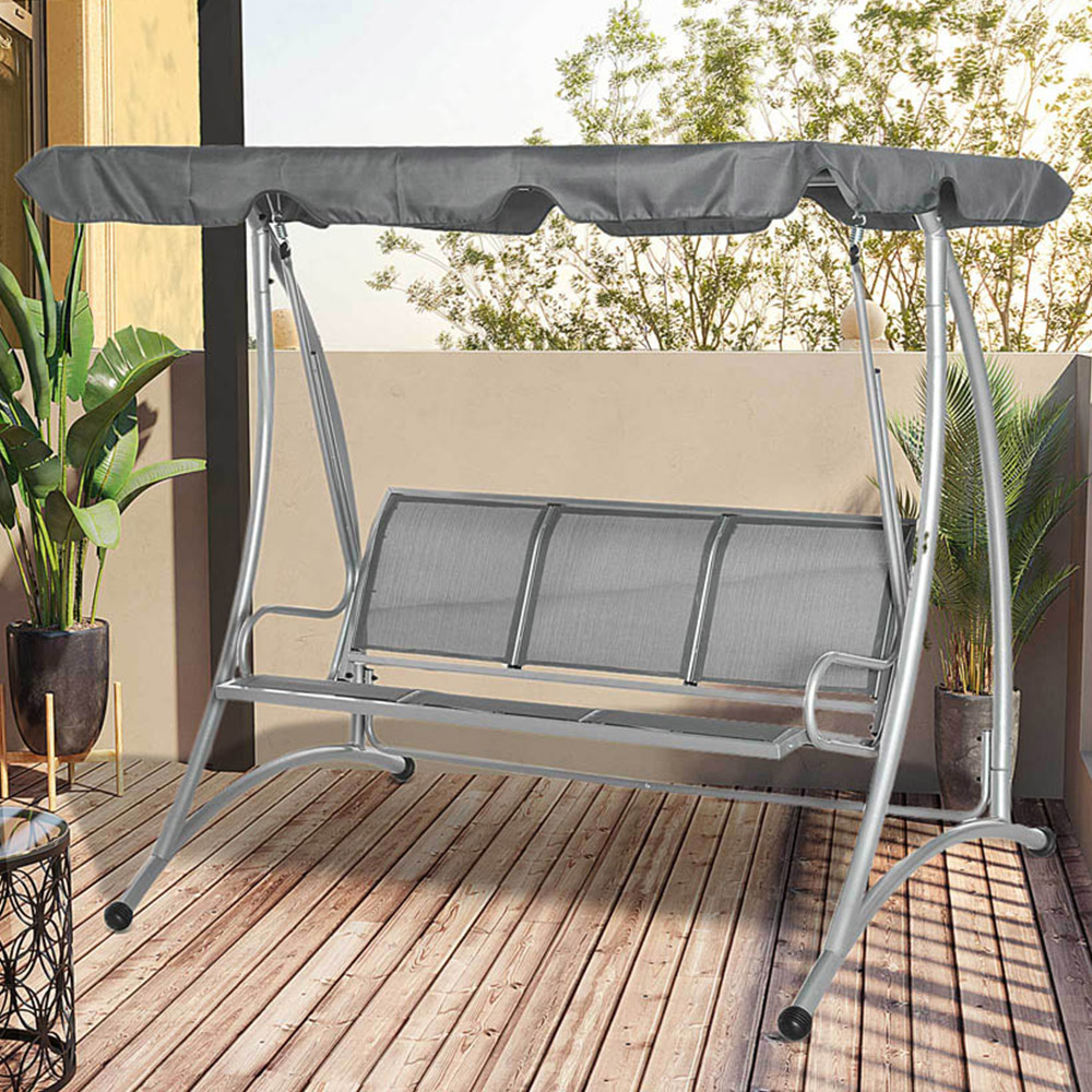 Outsunny 3 Seater Dark Grey Swing Chair with Canopy Image 1