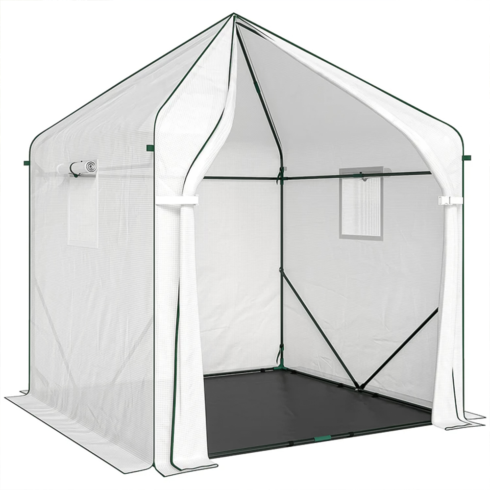 Outsunny White Polytunnel 5.2 x 5.2ft Walk In Greenhouse Image 1