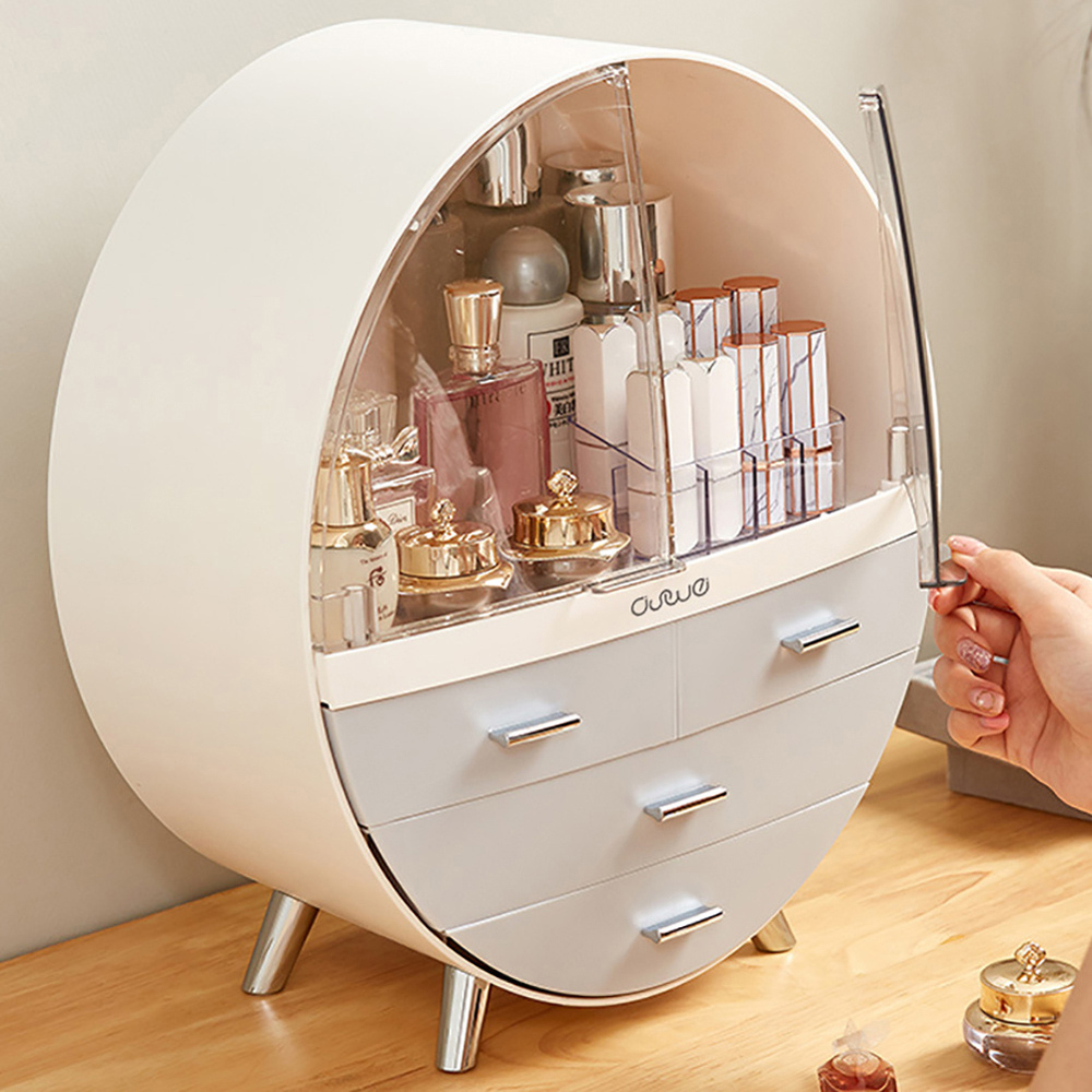H&O Direct 4 Drawer Round Dustproof Cosmetics Organiser Image 3