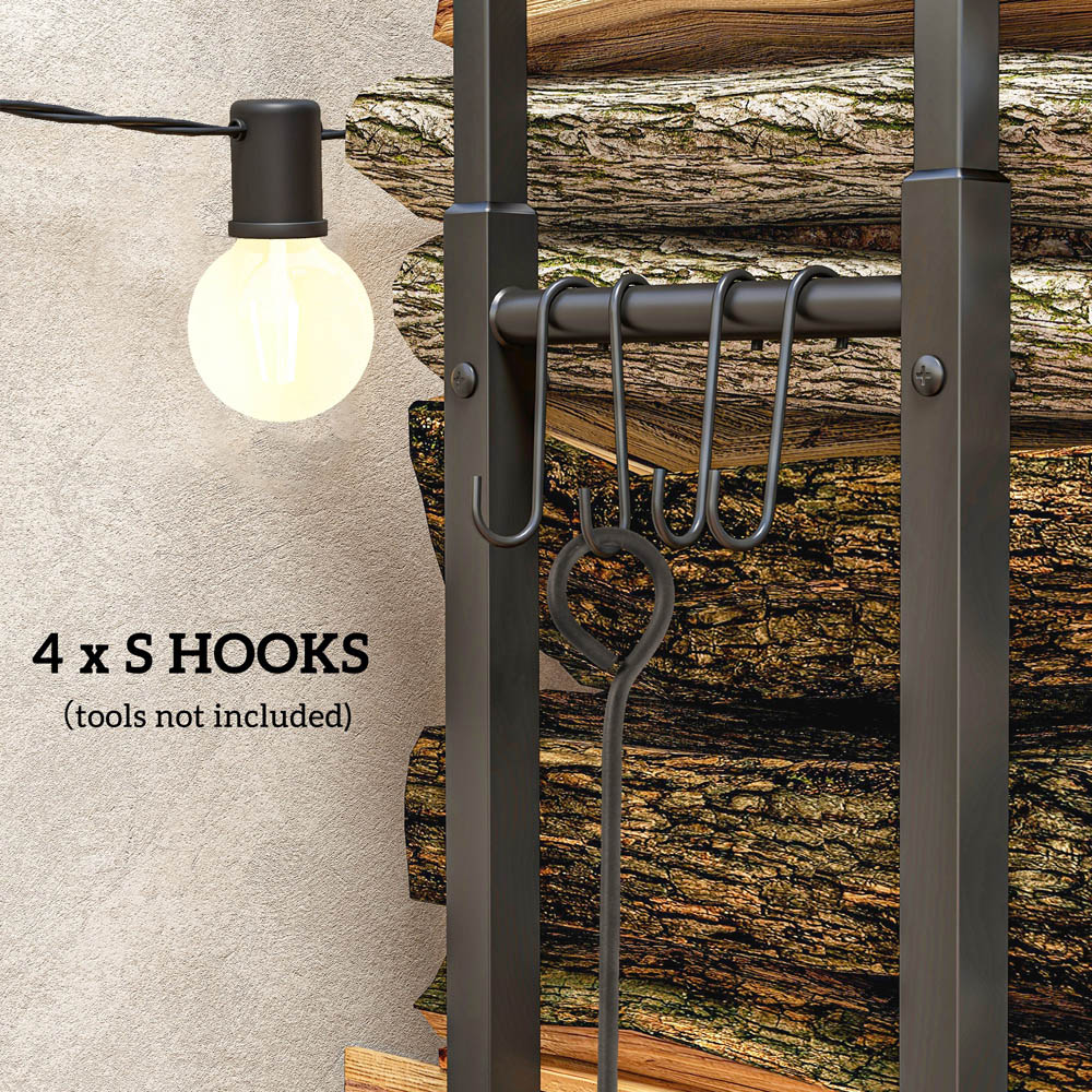 Outsunny 100-150cm Black Retractable Metal Firewood Log Storage Rack with Hooks Image 8