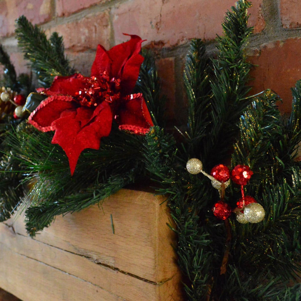 Premier Deluxe Christmas Garland with Red and Gold Poinsettia 180cm Image 3
