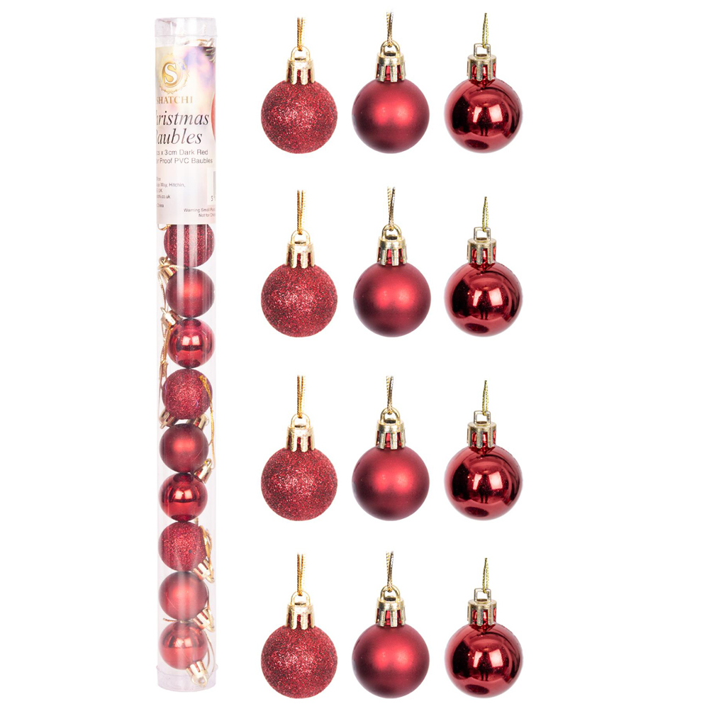 Shatchi 3cm Dark Red Luxury Bauble 24 Pack Image 3