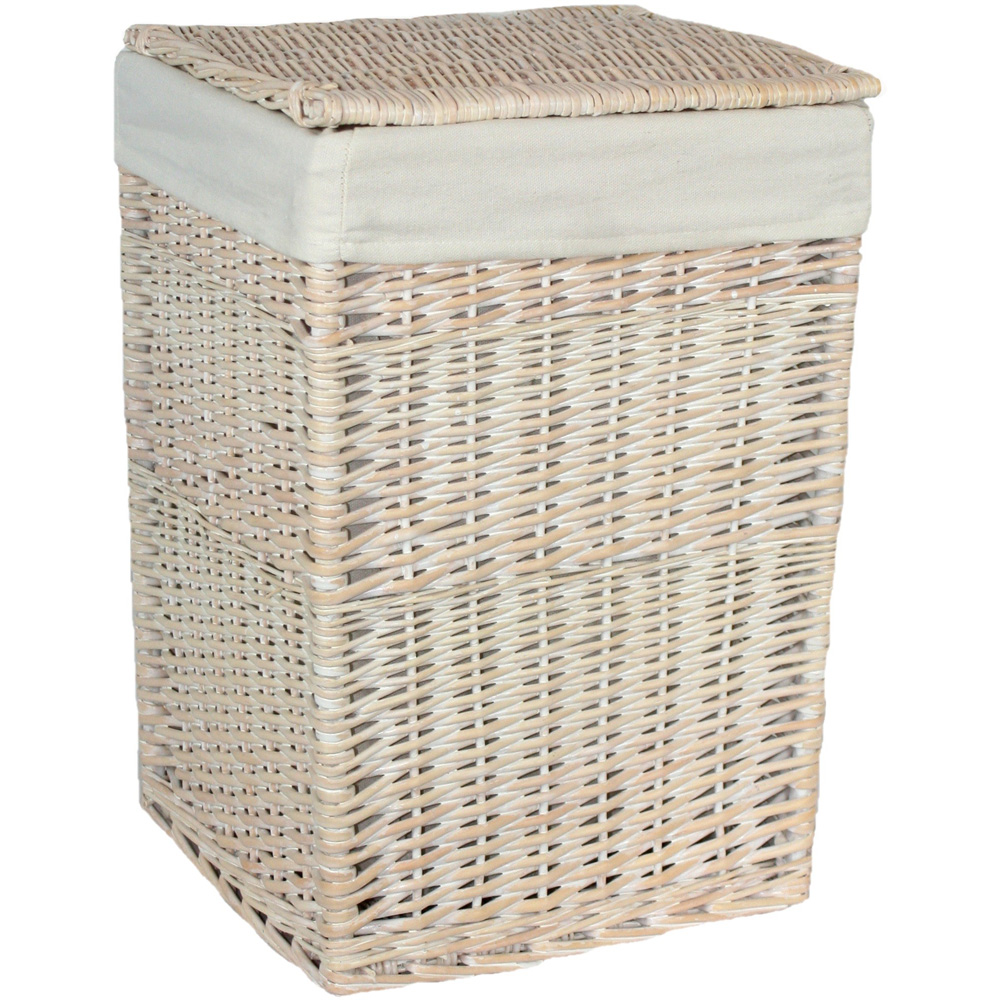 Red Hamper Small Square White Wash Wicker Laundry Basket | Wilko