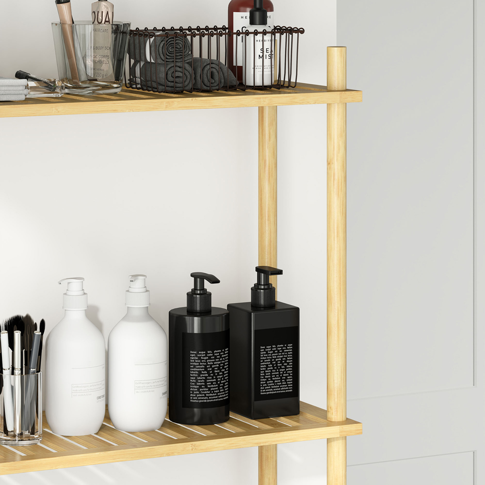 HOMCOM 3 Shelf Natural Slatted Bamboo Over Toilet Storage Unit Image 3
