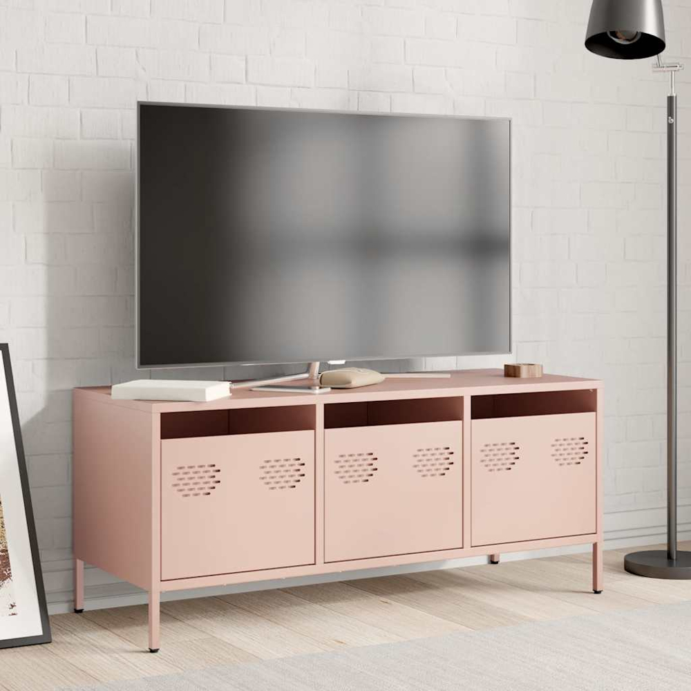 vidaXL 3 Drawer Pink Steel Industrial Style TV Cabinet Image 7