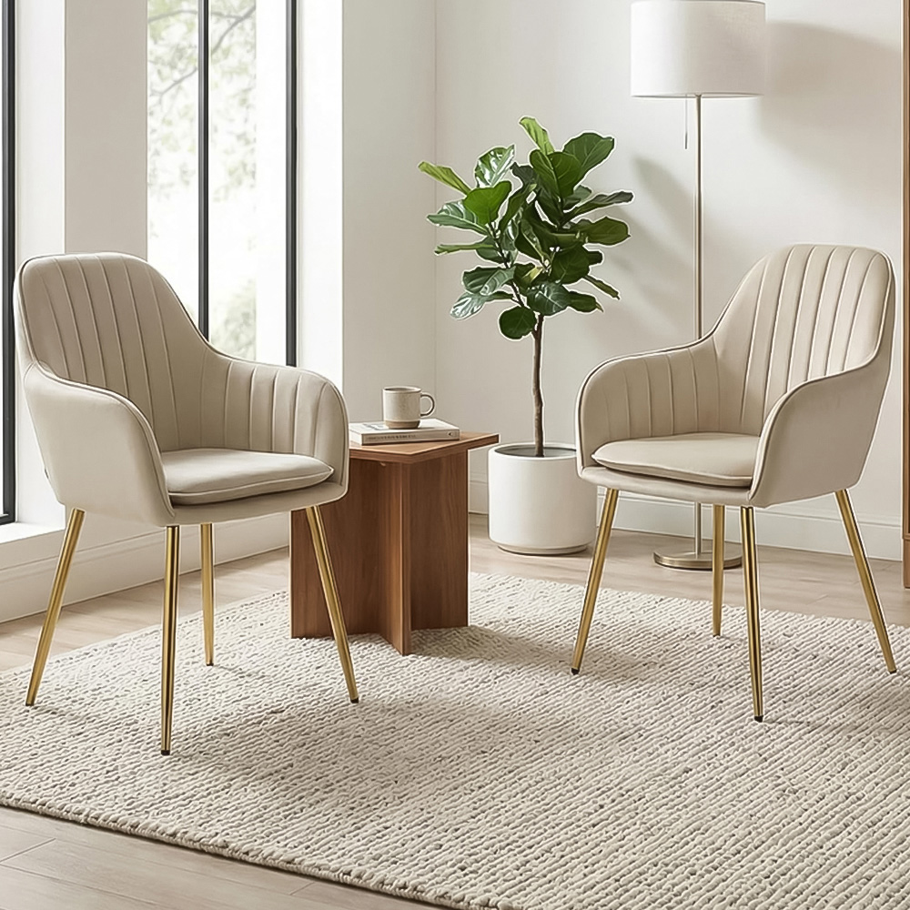Alivio Set of 2 Cream Velvet Upholstered Dining Chairs Image 3
