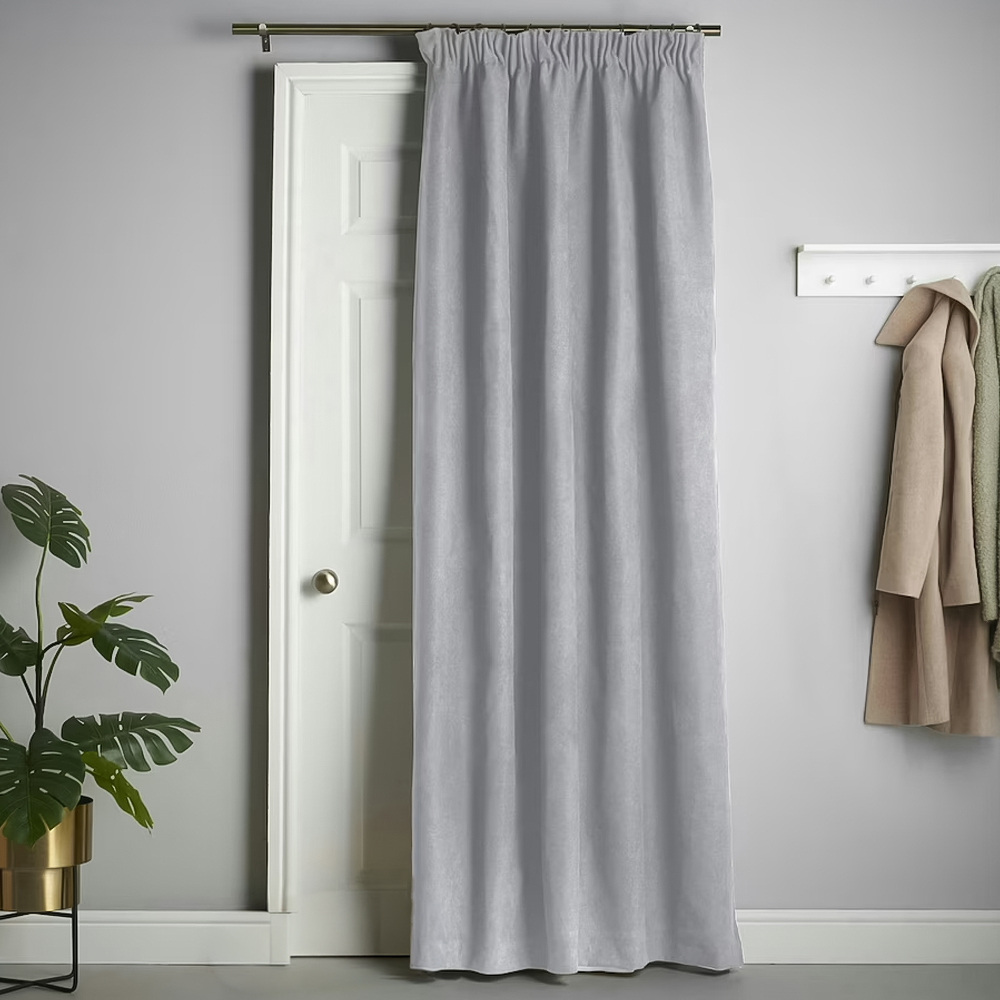 Alan Symonds Silver Velvet Chenille Fleece Lined Pencil Pleat Taped Top Curtains 137 x 213cm Image 1