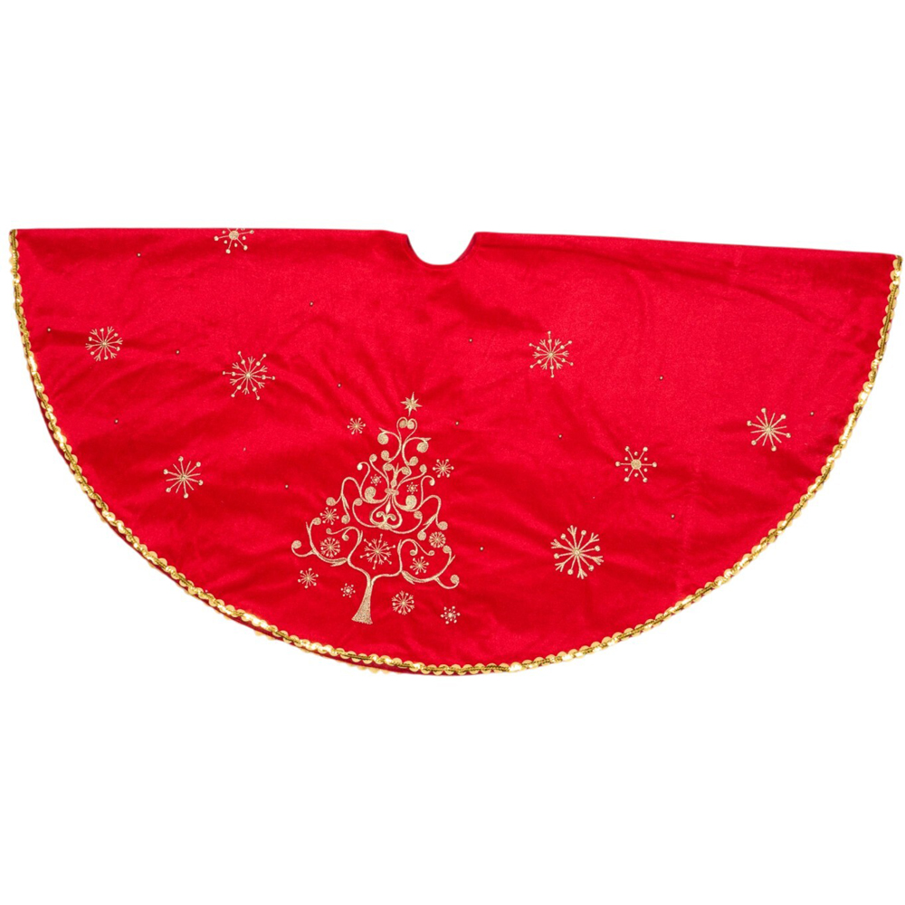 Embroidered Christmas Tree Skirt Red Image 4