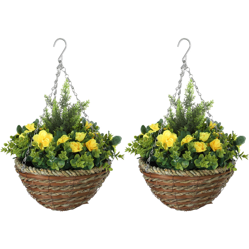 Portland Artificial Yellow Lisianthus Flower Hanging Planter 2 Pack Image 1