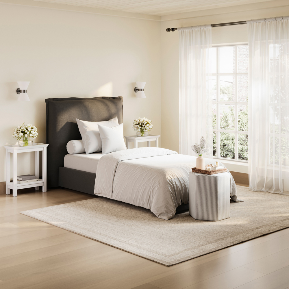LPD Home Sunday Deep Grey Single Linen Blend Fabric Bed with Pillow-Style Headboard Image 6