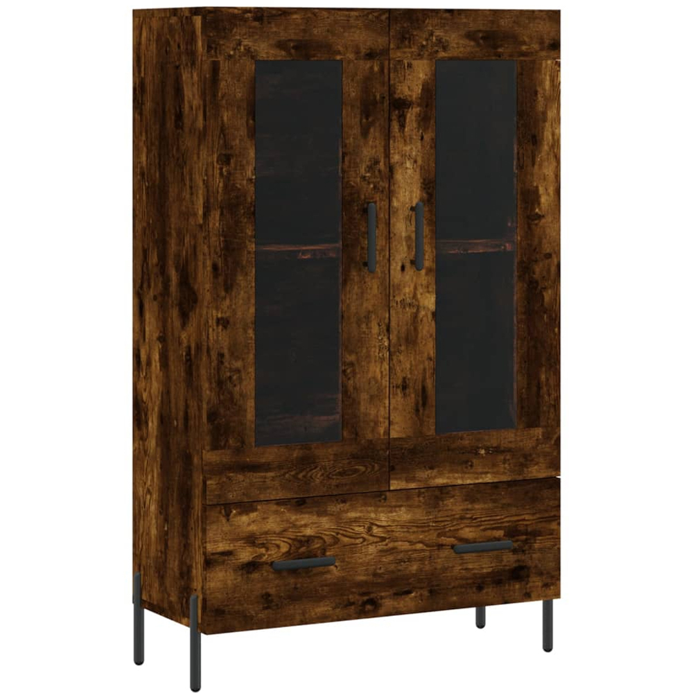 vidaXL 2 Glass Door Single Drawer Smoked Oak Highboard Image 2
