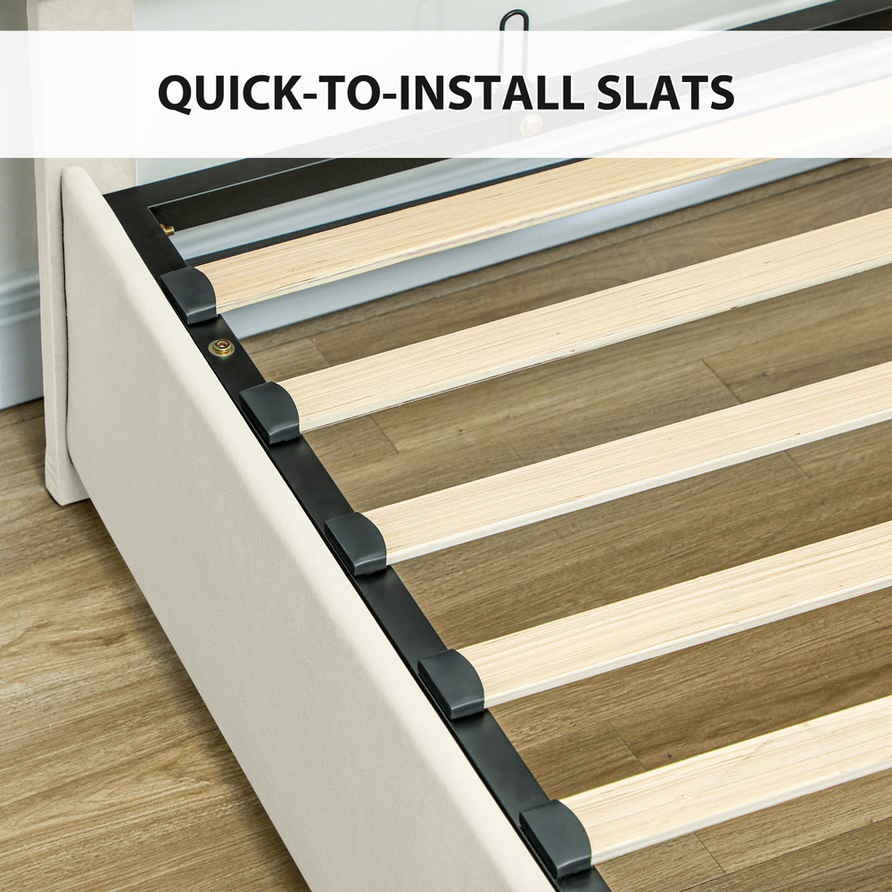 HOMCOM Double Cream Ottoman Bed with Adjustable Velvet Headboard Image 7