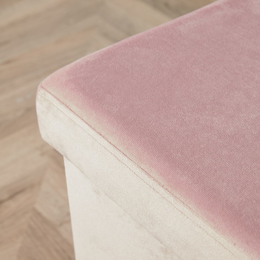 Home Source Sofia Blush Pink Velvet Folding Ottoman Storage Box Image 3