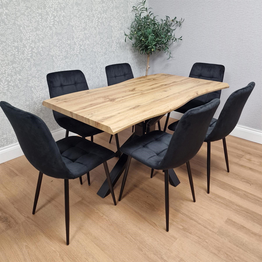 Kosy Koala 6 Seater Tufted Velvet Wooden Dining Set Black and Brown Image 2