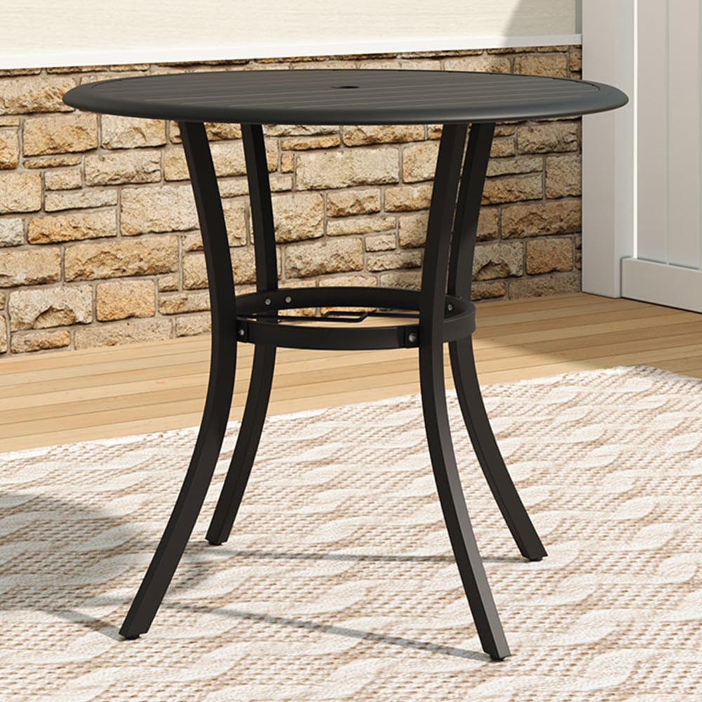 Living and Home 2 Seater Round Slatted Garden Table with Parasol Hole 80cm Image 1