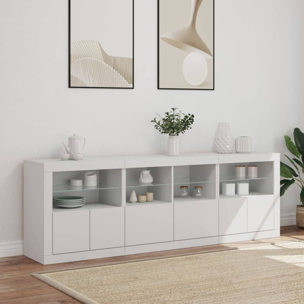 vidaXL 6 Door 8 Shelf White LED Sideboard 3 Piece Image 9