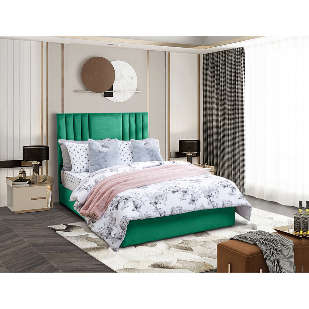 Eleganza Home Dreamer Small Double Emerald Plush Divan Bed with Lined Headboard Image 2
