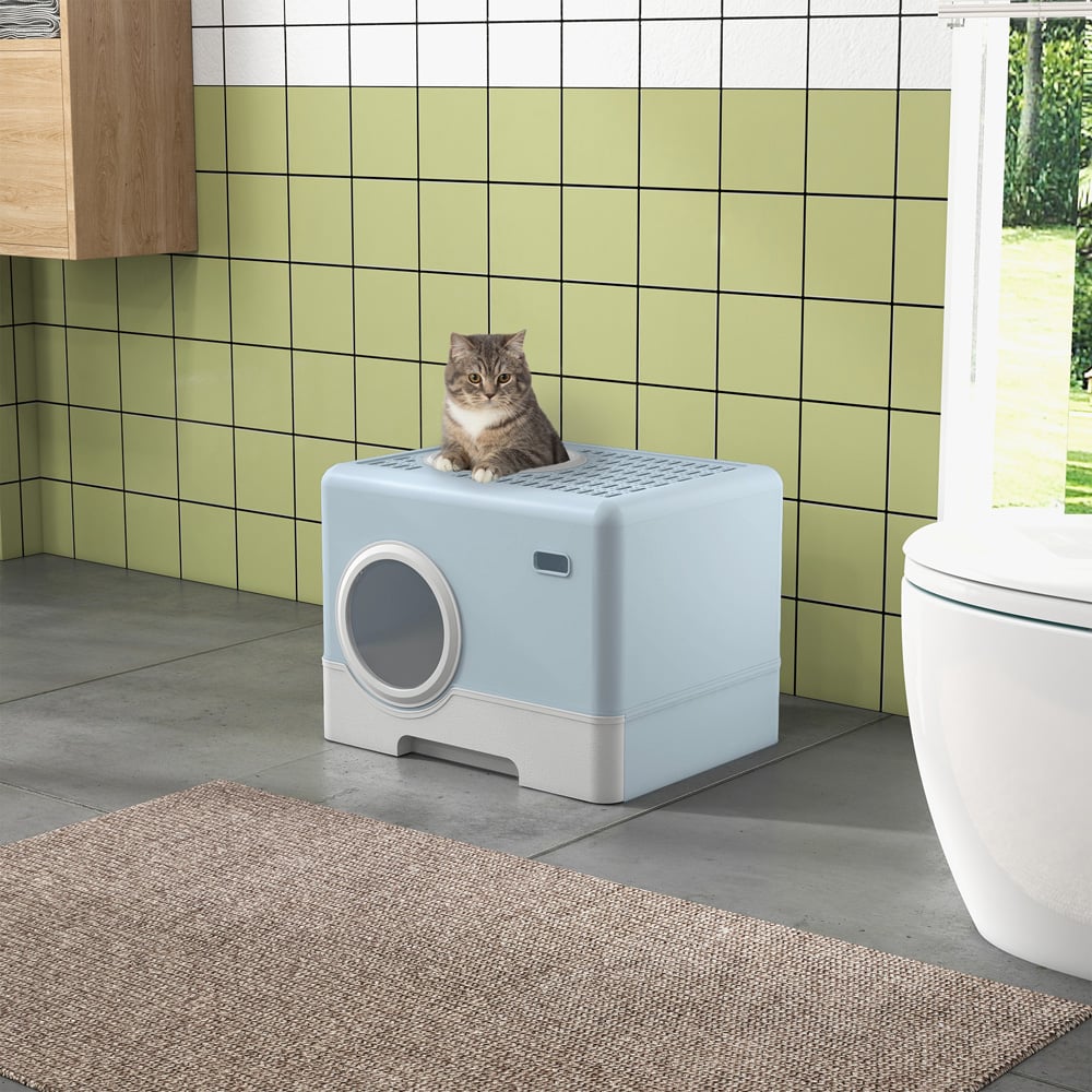 PawHut Blue Cat Litter Box 39 x 52 x 41cm Image 2