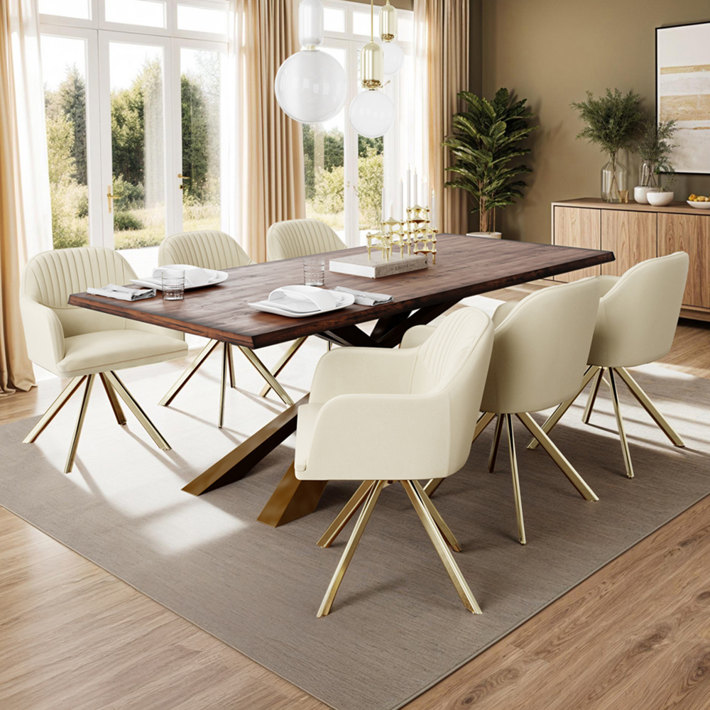 tectake Lona Set of 6 Cream and Gold Lounge Armchair Image 1