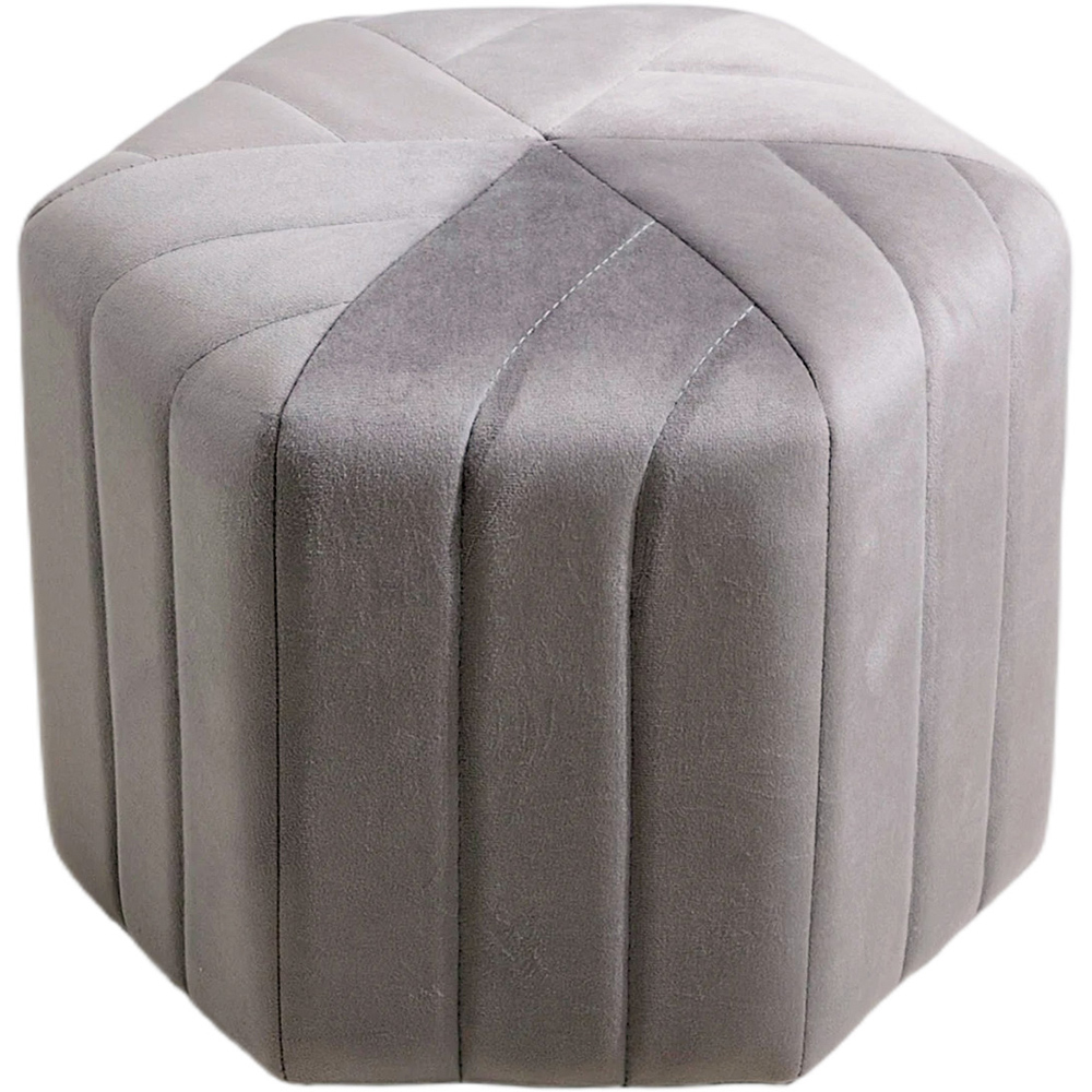 Living and Home Grey Minimal Hexagonal Velvet Footstool Ottoman with Stripes Image 2