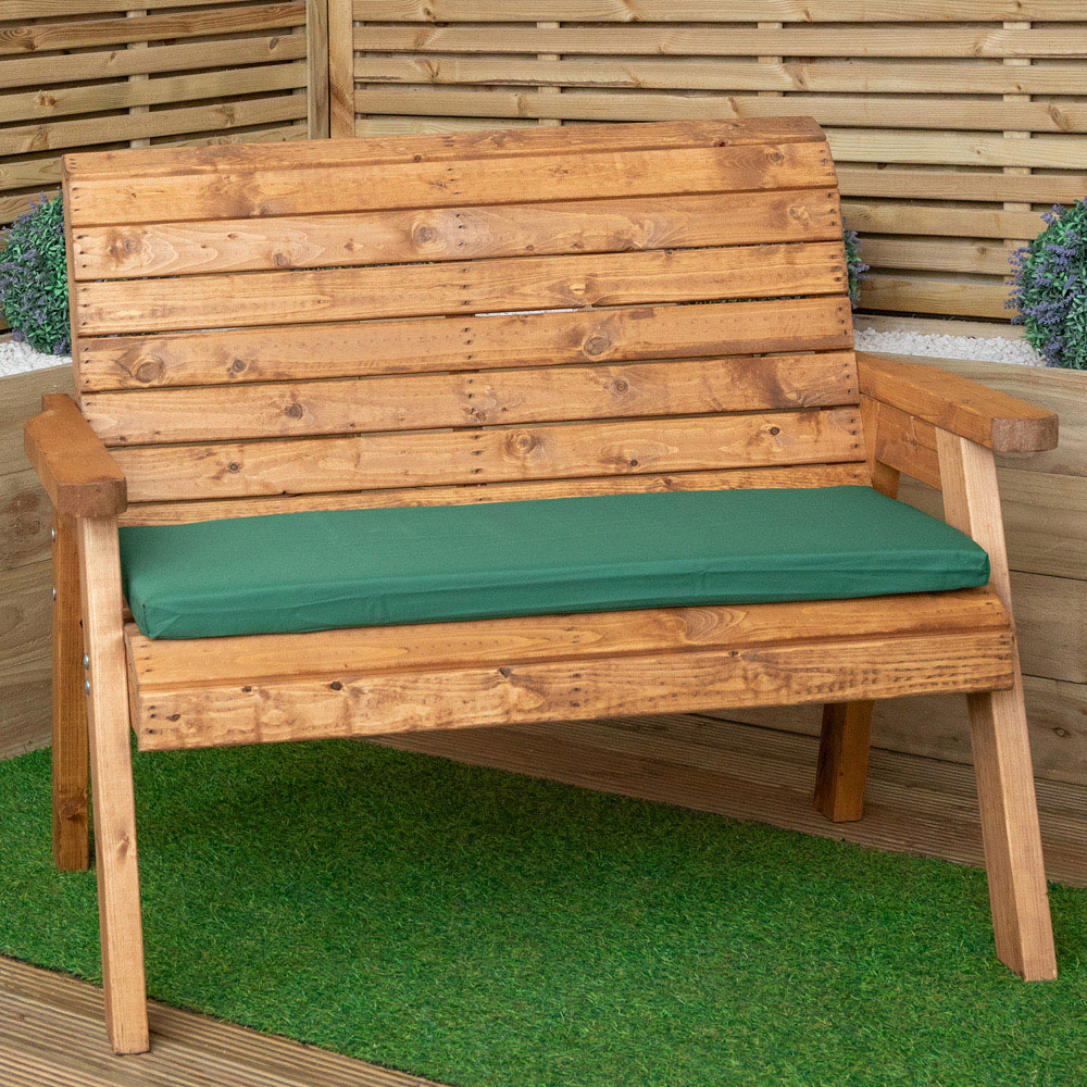 Samuel Alexander 2 Seater Green Wooden Garden Chair Cushion Base 99 x 41cm Image 2