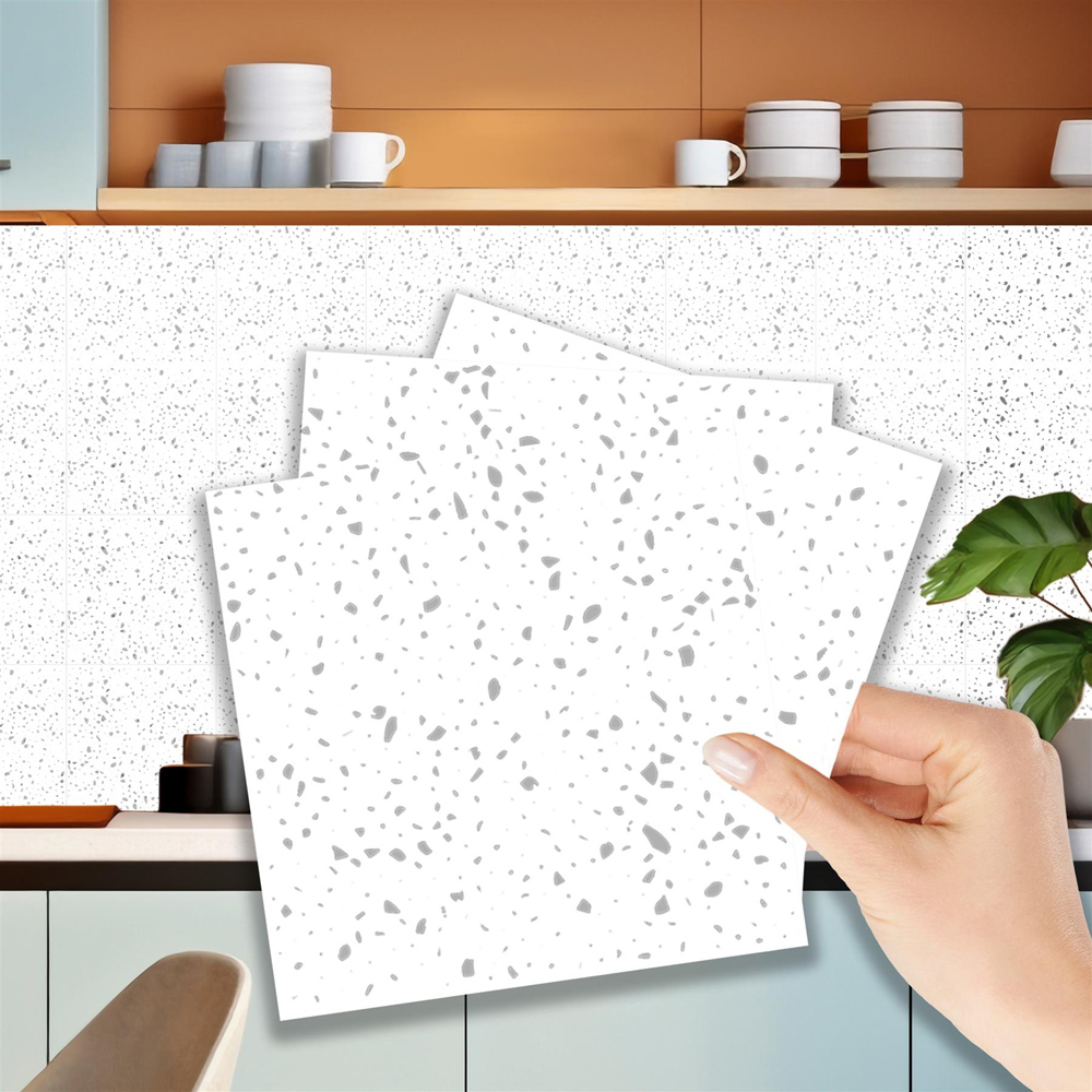 Walplus Terrazzo Holographic Glitter White Wall Tile Sticker 15 x 15cm 48 Pack Image 3