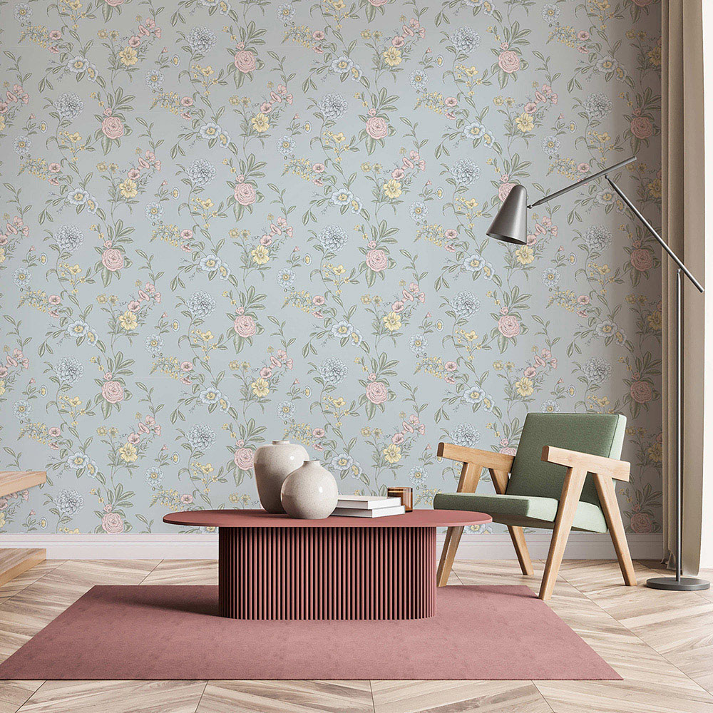 Rasch Wallpaper Chelsea Florals Powder Blue Wallpaper Image 3