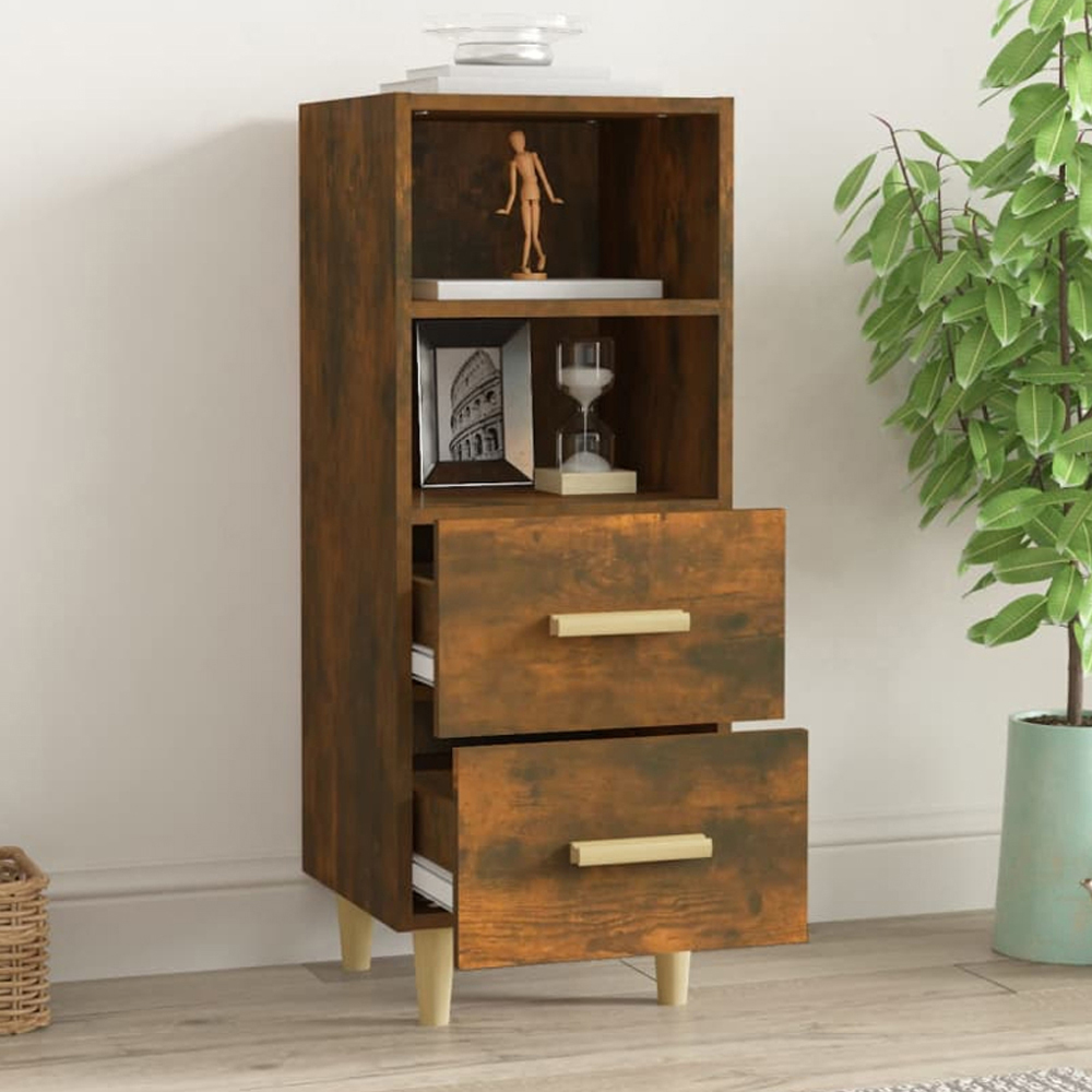 vidaXL 2 Drawer 2 Open Shelf Smoked Oak Sideboard with Wooden Legs Image 1