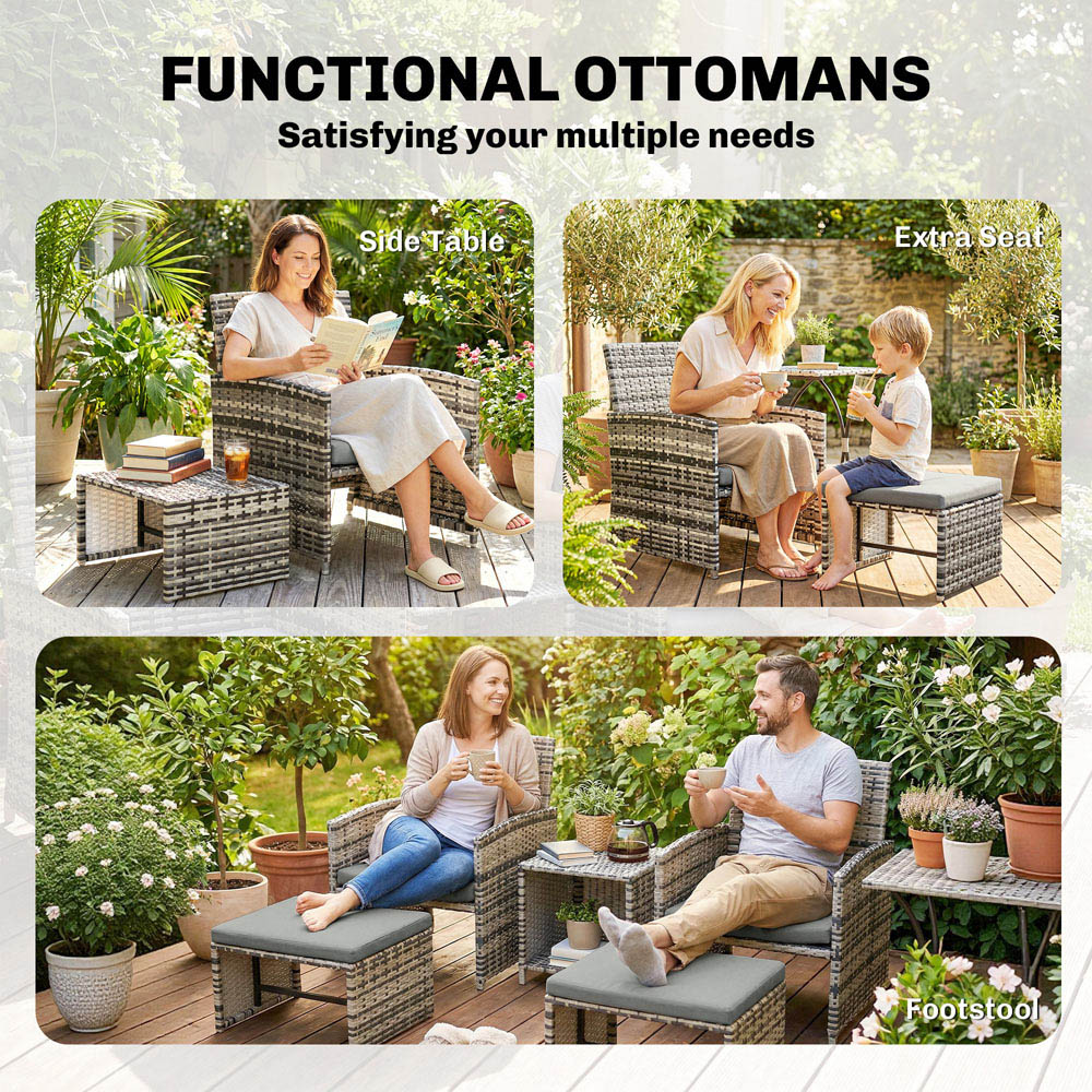 Outsunny 2 Seater Grey Rattan Garden Sofa Set Image 6
