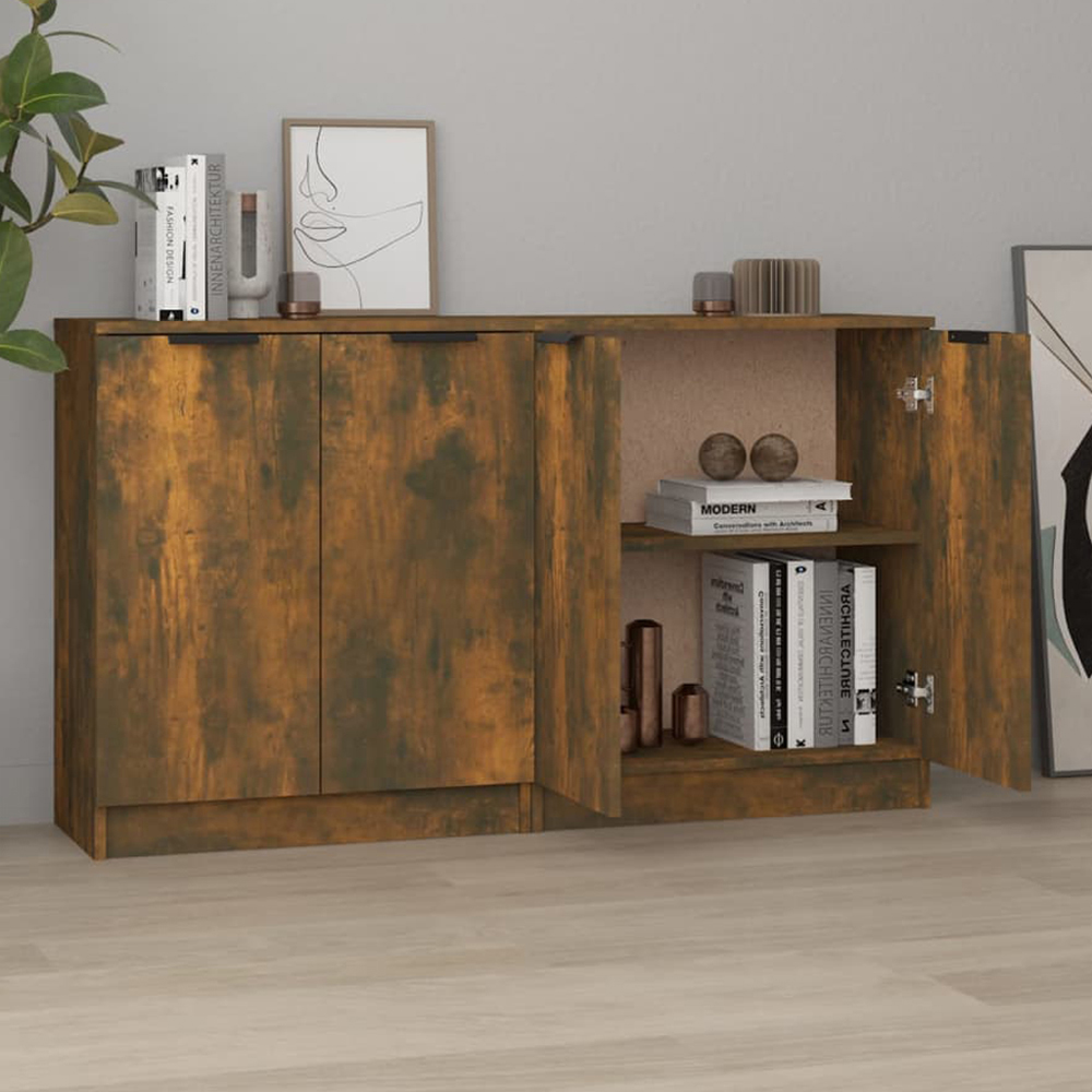 vidaXL 2 Door Smoked Oak Sideboard with Black Handles Set of 2 Image 1
