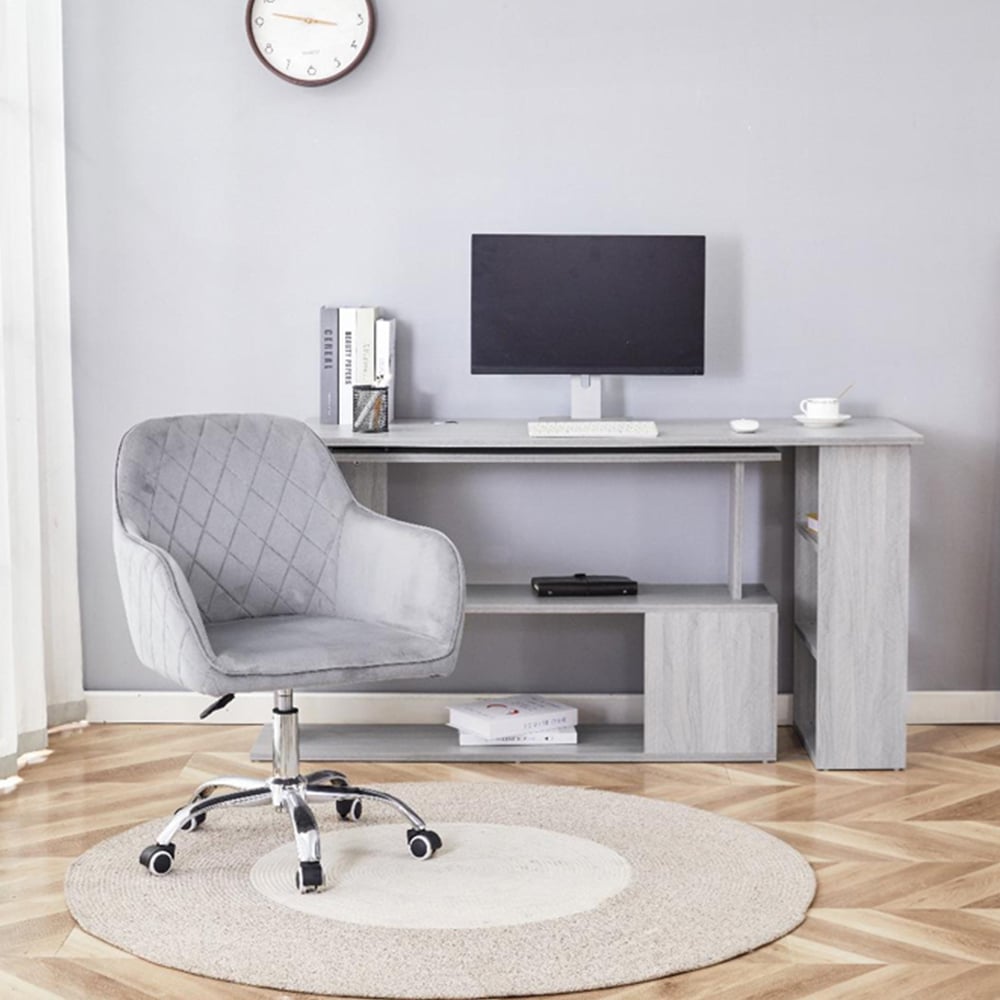 Kosy Koala Grey Wooden L Shaped Office Desk with Velvet Upholstered Chair Image 3