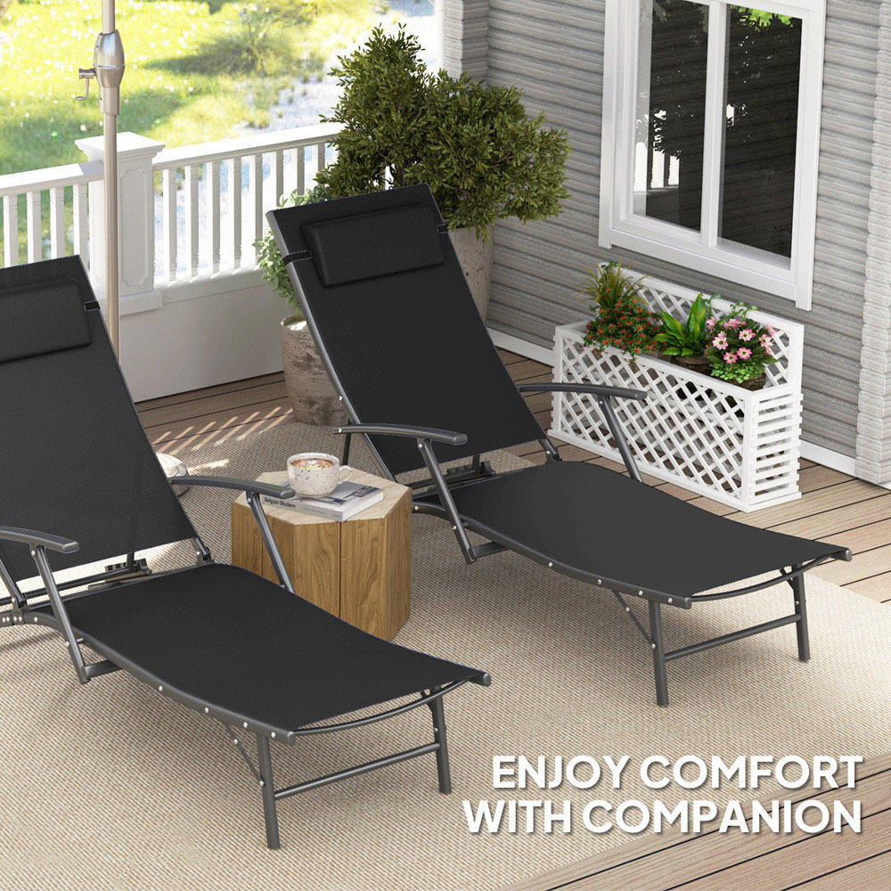 Outsunny Set of 2 Black Folding Sun Lounger Image 6