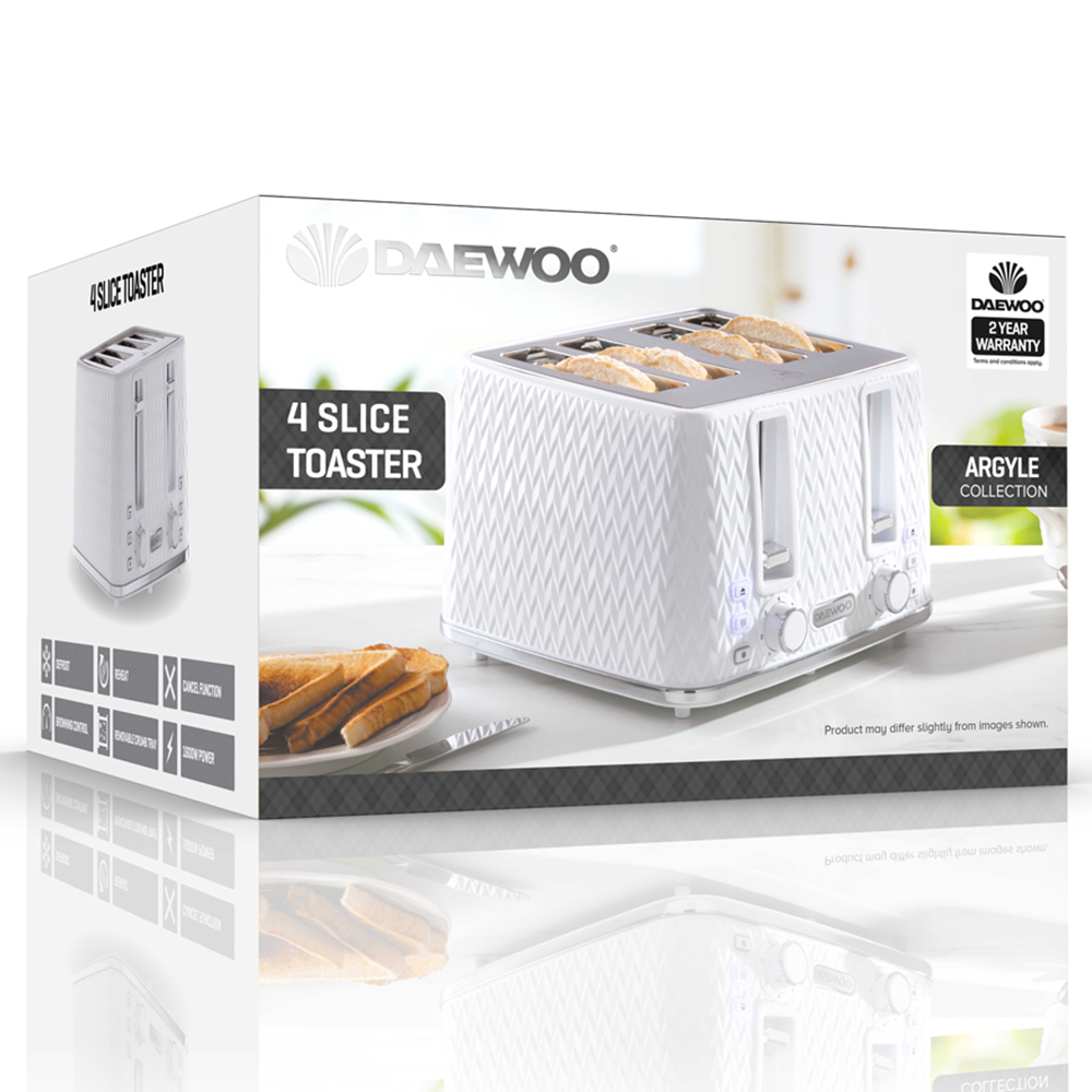 Daewoo Argyle White 4 Slice Patterned Toaster Image 5