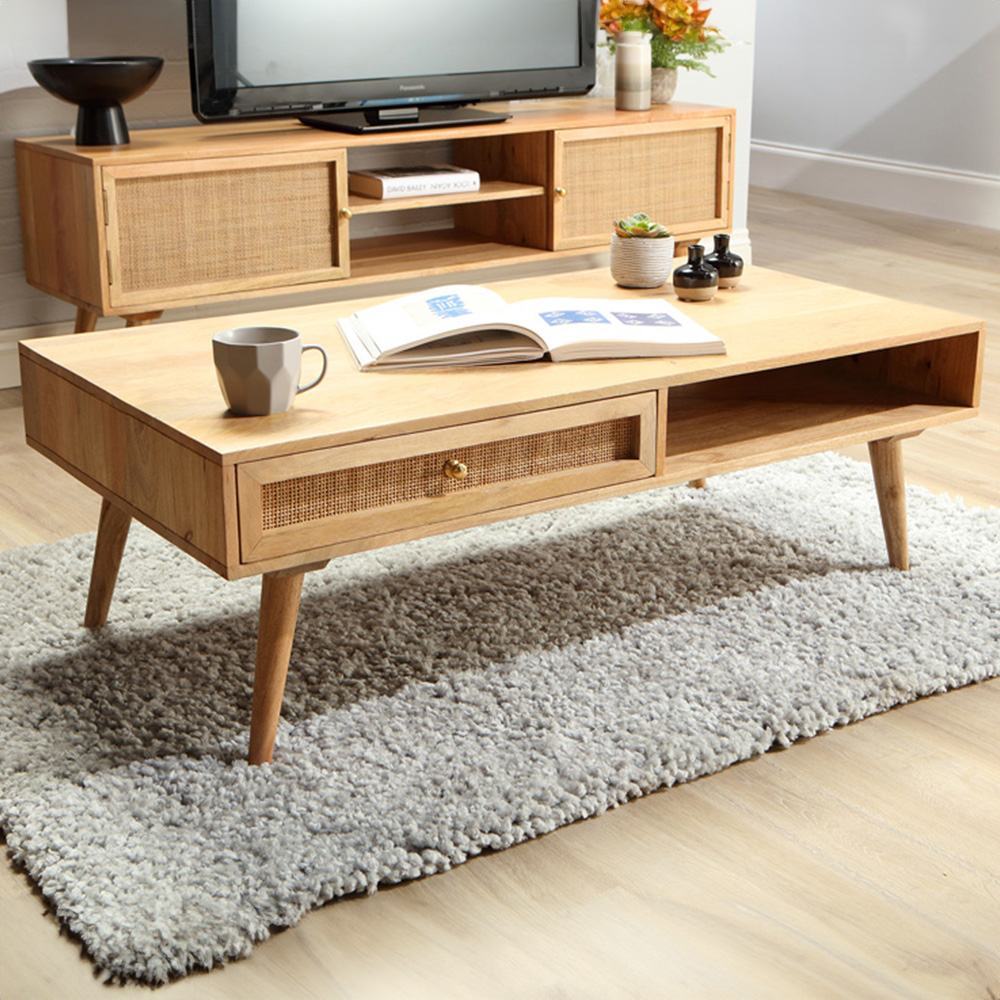 Desser Manhattan 2 Drawer Natural Rattan and Mango Wood Coffee Table Image 8