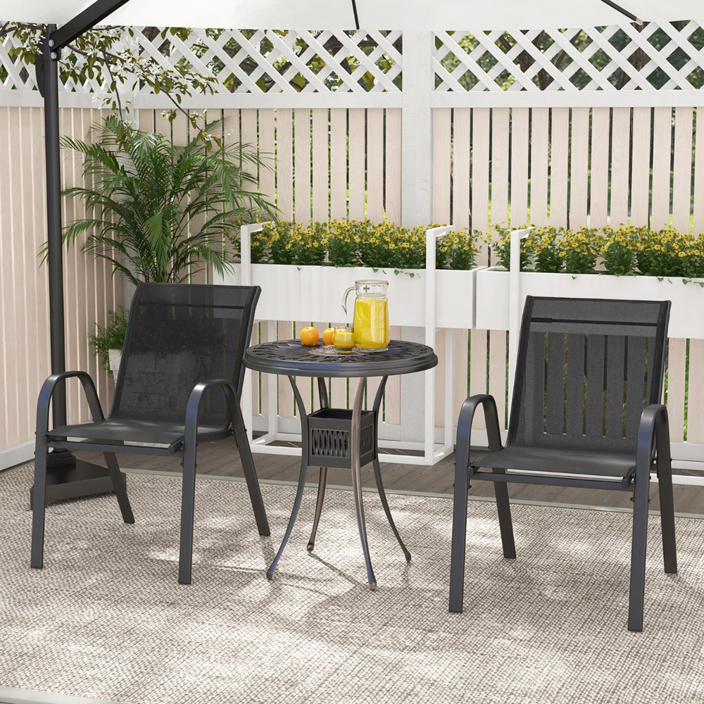Costway Set of 2 Black Stackable Metal Dining Chairs with Armrest Image 3