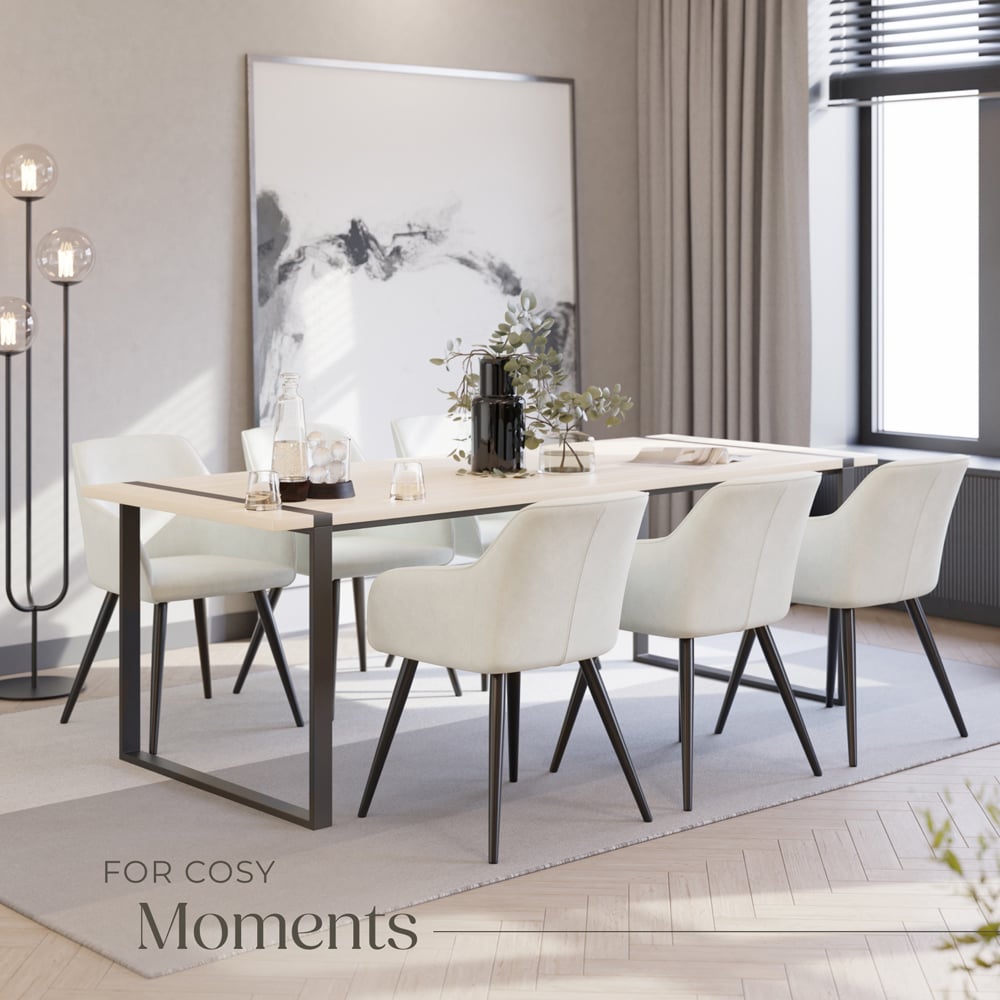 tectake Marilyn Set of 6 Cream and Black Velvet Look Padded Dining Chairs Image 7