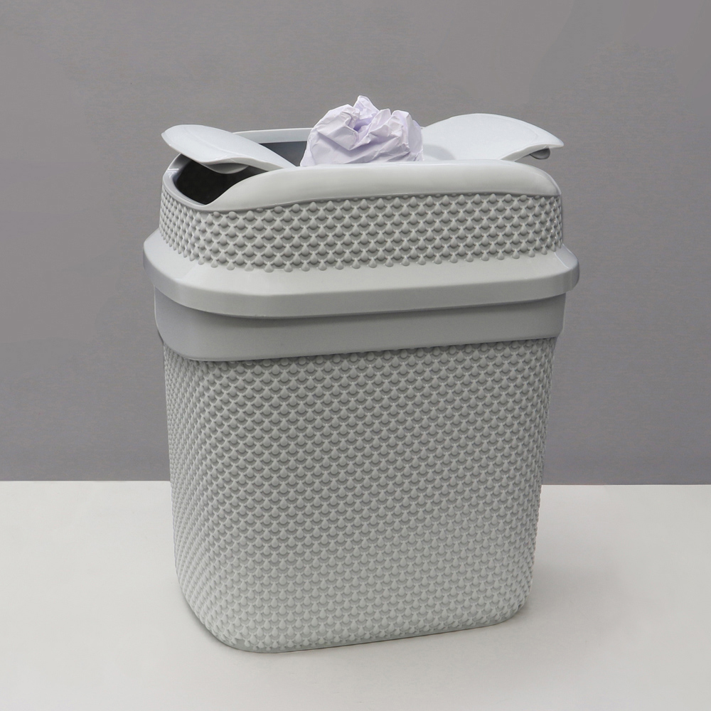 JVL Ice Grey Rectangular Lidded Bin and Droplette Toilet Brush Set Image 2