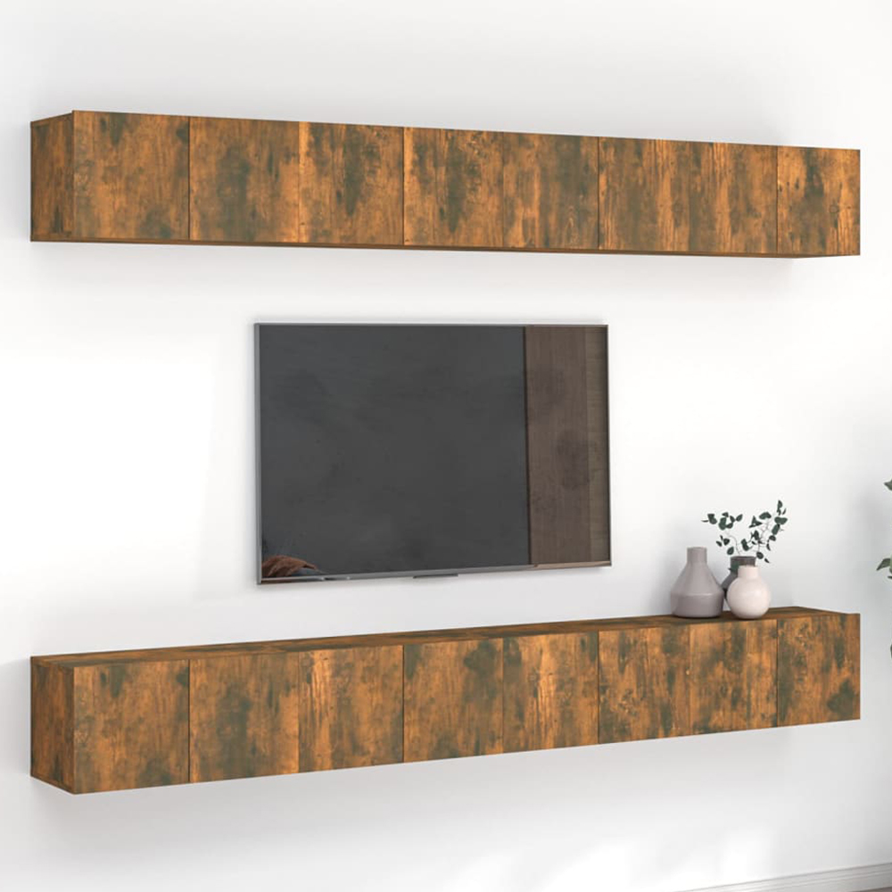 vidaXL 2 Door Smoked Oak Wall Mounted TV Cabinet Set of 8 Image 1