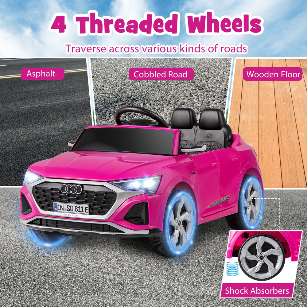 Costway Kids Pink Licensed Audi SQ8 Ride On Car with Remote Control and 4 Wheels Suspension 12V Image 4