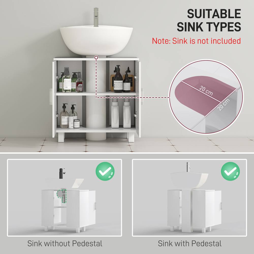 Portland 2 Door White High Gloss Freestanding Bathroom Under-Sink Cabinet Image 5