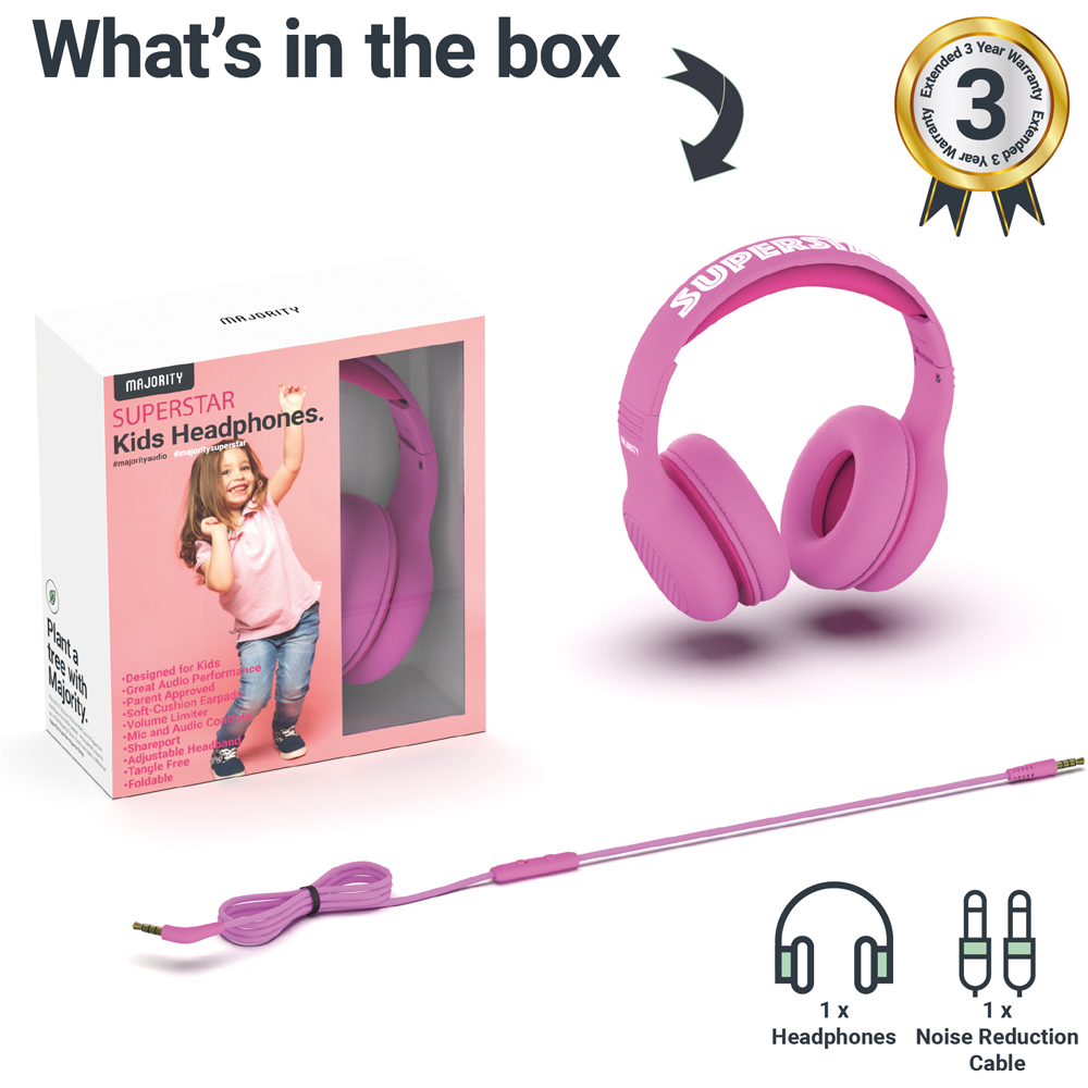Majority Superstar Kids Pink Foldable Wired Headphones with Sound Limiter Image 3