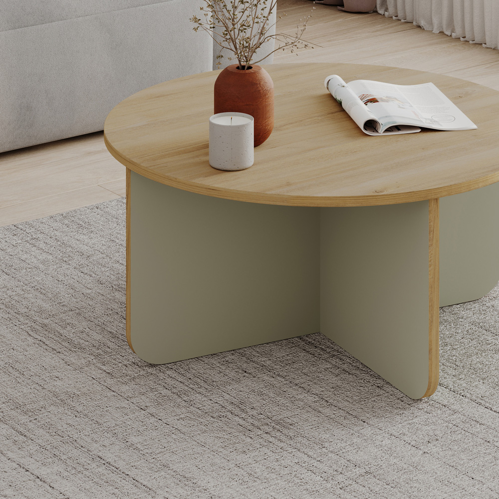 Decortie Hillary Oak and Ash Green Round Coffee Table Image 3