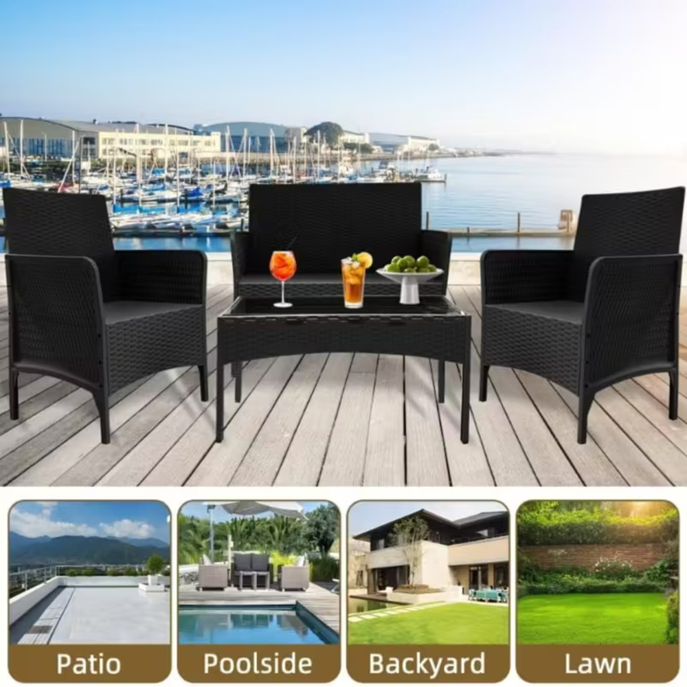 Alivio 4 Seater Black Rattan Garden Lounge Set Image 4