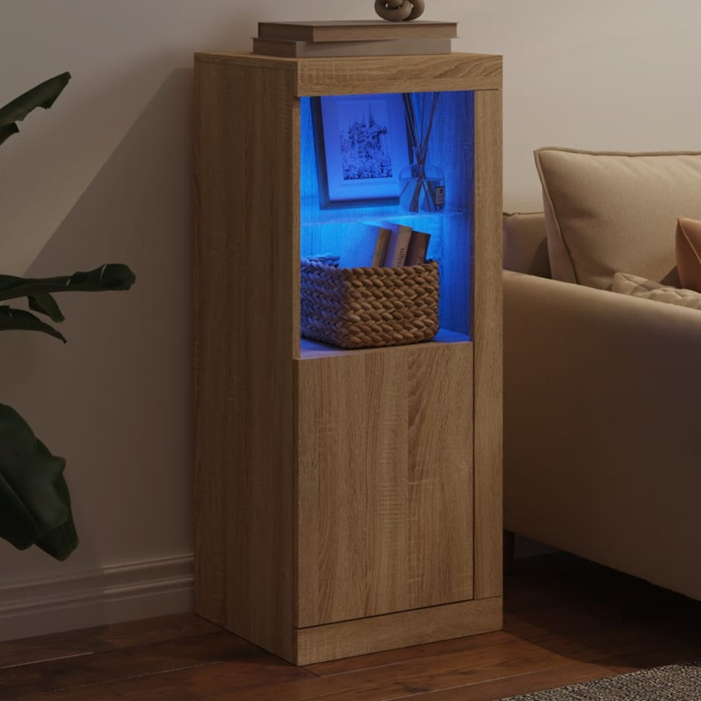vidaXL Single Door 2 Shelf Sonoma Oak Sideboard with RGB LED Lights Image 1