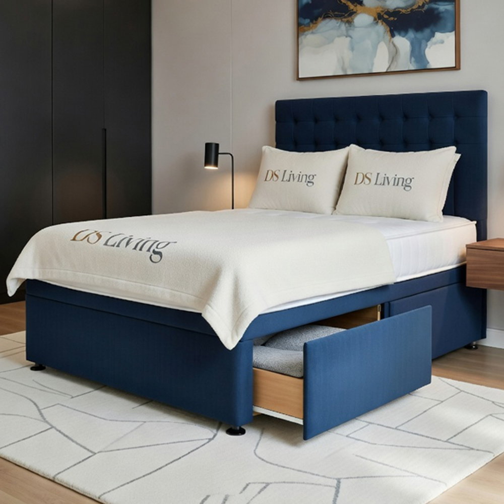 DS Living Casia Super King Size Dark Blue Plush Velvet Divan Bed with 4 Drawer Image 4