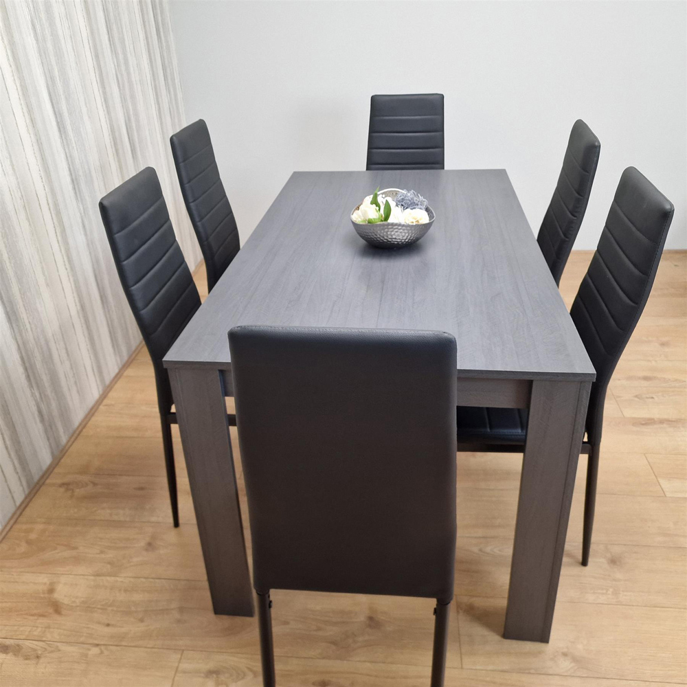 Kosy Koala 6 Seater Faux Leather Arrow Design Dining Set Black and Dark Grey Image 4