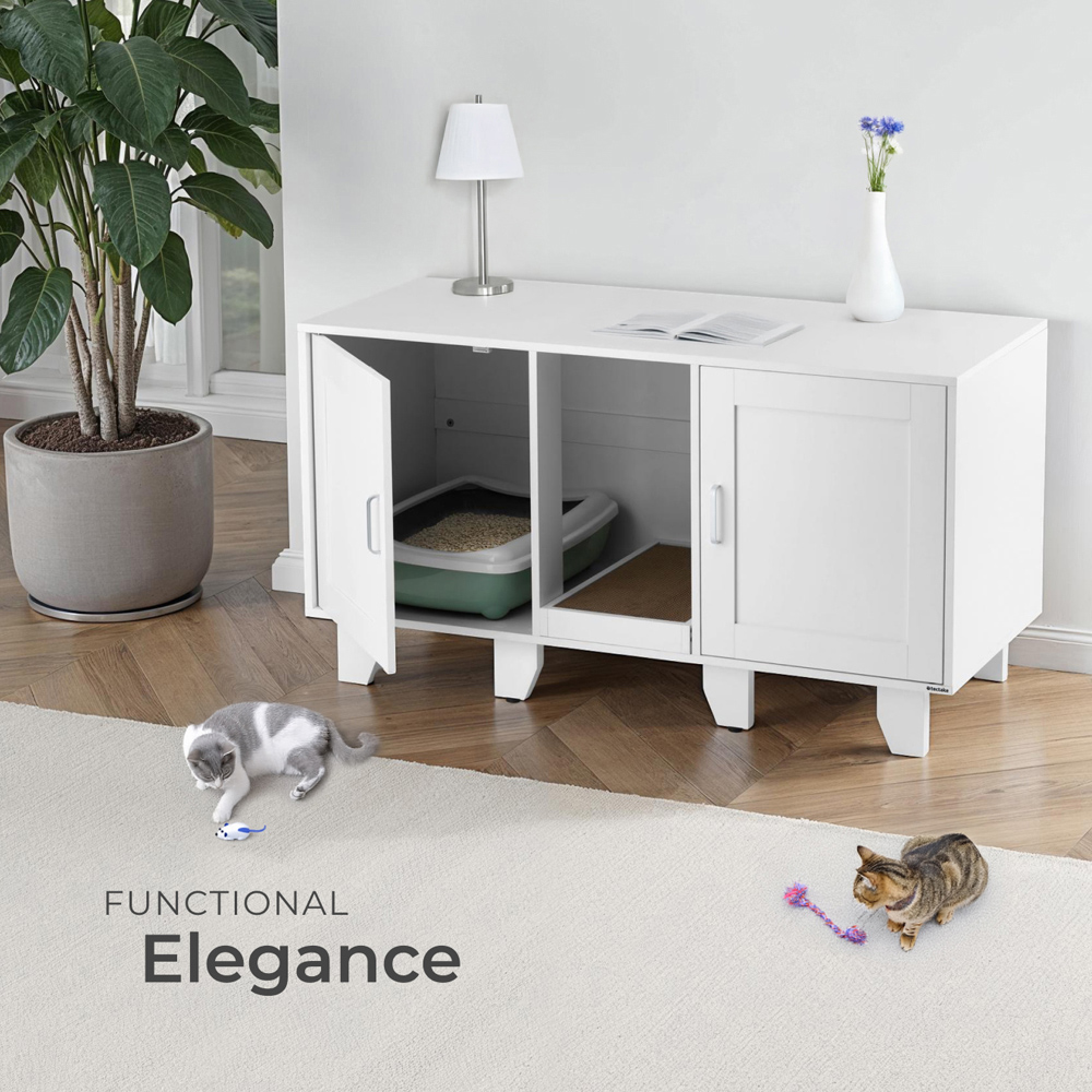 tectake Freya 2 Drawer Single Shelf Cat Cabinet with Scratching Mat Image 7