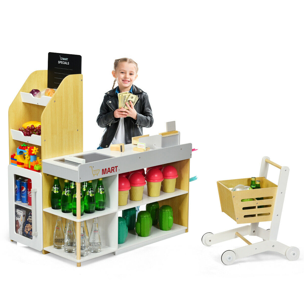 Costway Supermarket Toddler Play Set with Shopping Cart Image 3